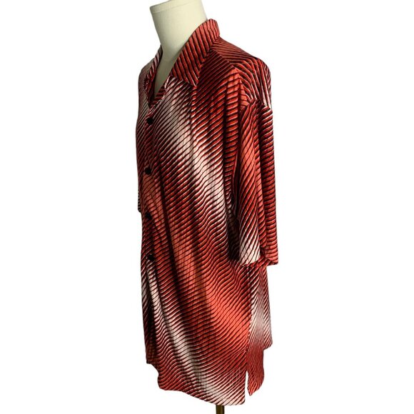 Vintage 90s Maltos Button Up Club Shirt XL Red Striped Stretch Knit Short Sleeve - Picture 4 of 7